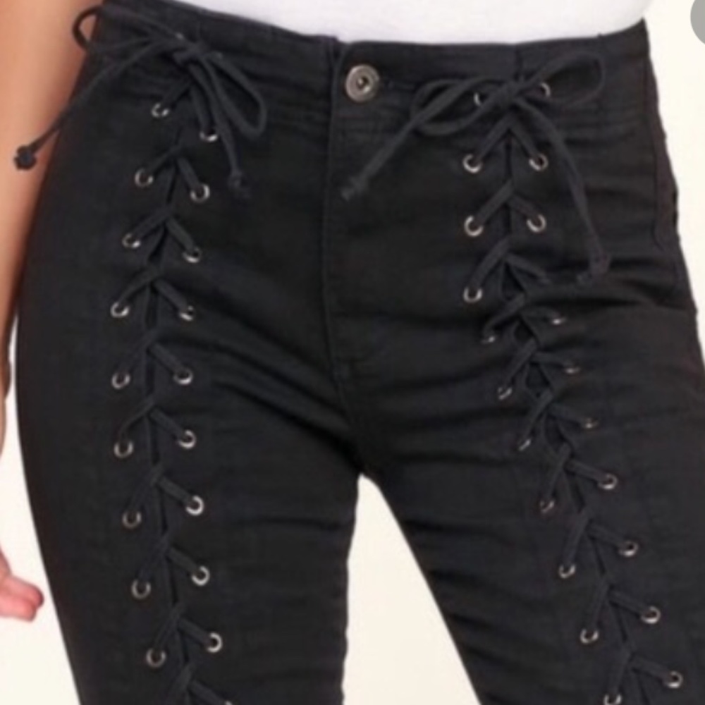 PISTOLA Lace Up Black High Rise Skinny Jeans